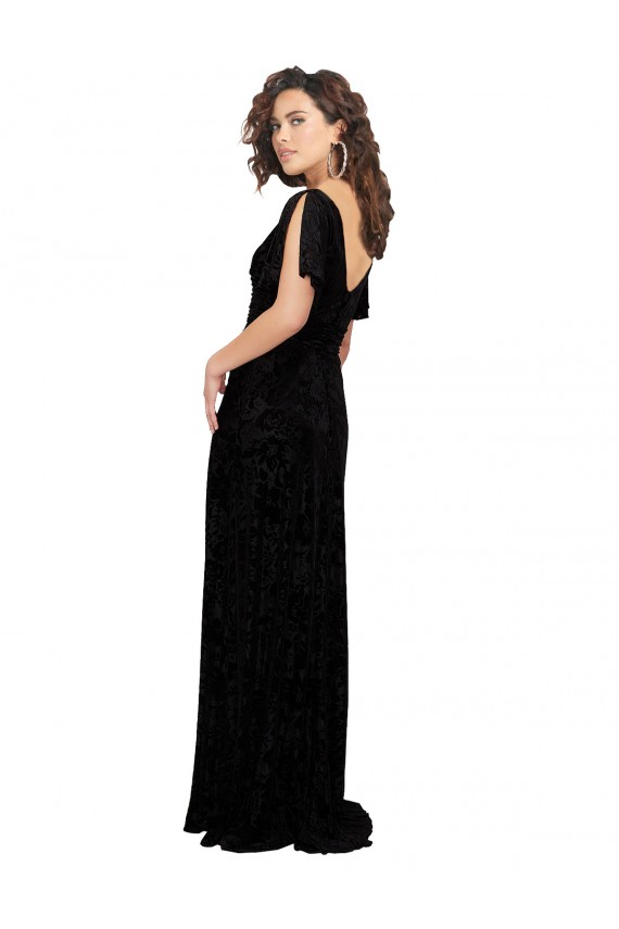 Long Black Short Split Sleeves A-Line V-Back Bridesmaid Dress Birmingham