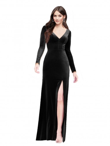 Long Black Long Sleeves Column V-Back Formal Evening Gown / Prom Dress / Bridesmaid Dress Birmingham