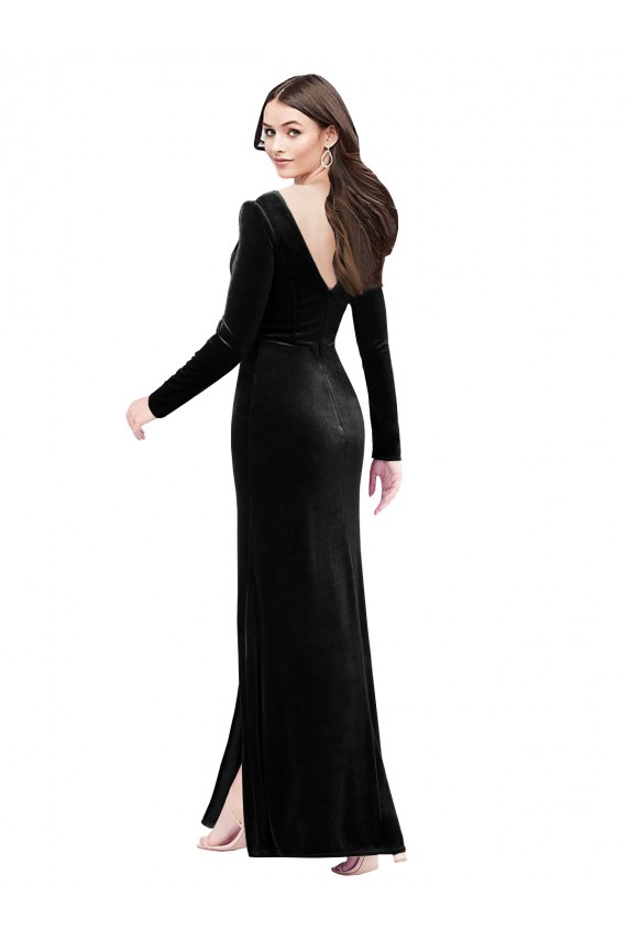 Long Black Long Sleeves Column V-Back Formal Evening Gown / Prom Dress / Bridesmaid Dress Birmingham