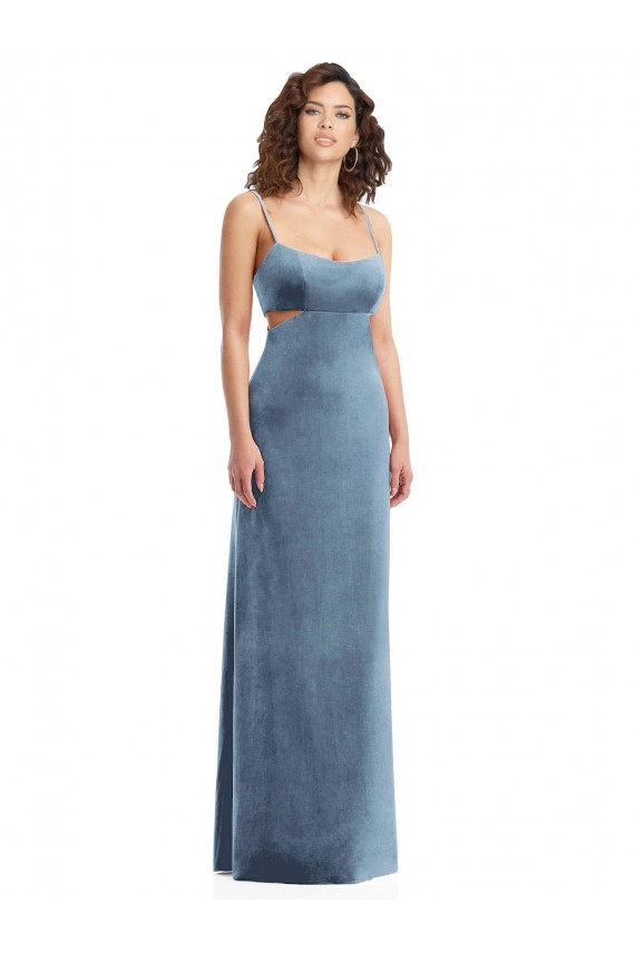Long Dusty Blue Sleeveless Sheath Low Back Formal Evening Gown / Prom Dress / Bridesmaid Dress Birmingham