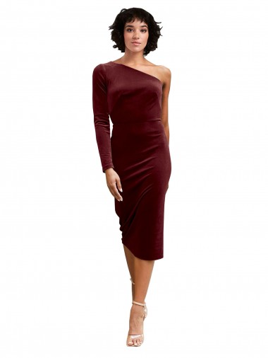 Midi Length Burgundy Long Sleeves A-Line Black Tie Prom Dress / Bridesmaid Dress Birmingham