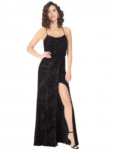 Long Black Sleeveless A-Line Open Back Skirt Slit Bridesmaid Dress Birmingham
