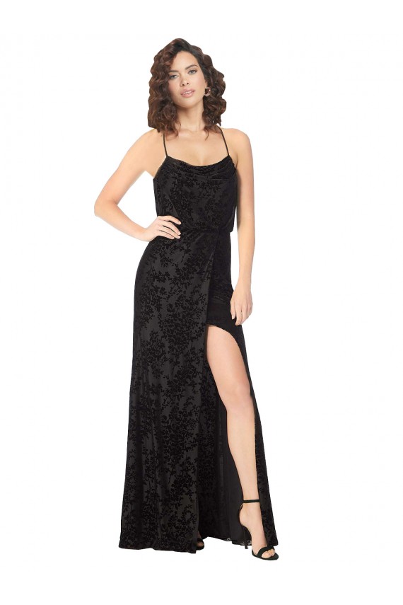 Long Black Sleeveless A-Line Open Back Skirt Slit Bridesmaid Dress Birmingham