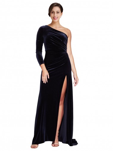 Sweep Train Dark Navy Long Sleeves A-Line Formal Evening Gown / Prom Dress / Bridesmaid Dress Birmingham