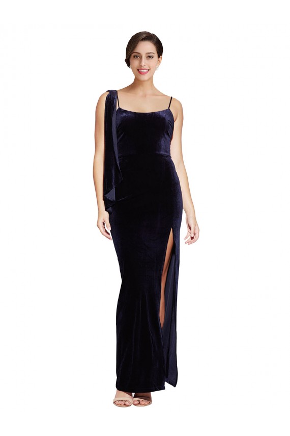 Long Dark Navy Sleeveless Sheath Low Back High Side Slit Formal Evening Gown / Prom Dress / Bridesmaid Dress Birmingham