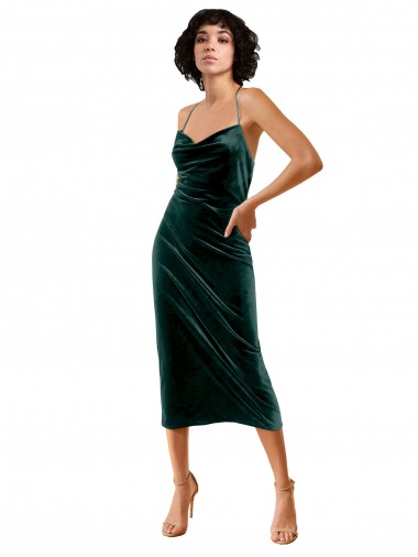 Midi Length Dark Green Sleeveless Sheath Open Back Formal Dress / Bridesmaid Dress Birmingham